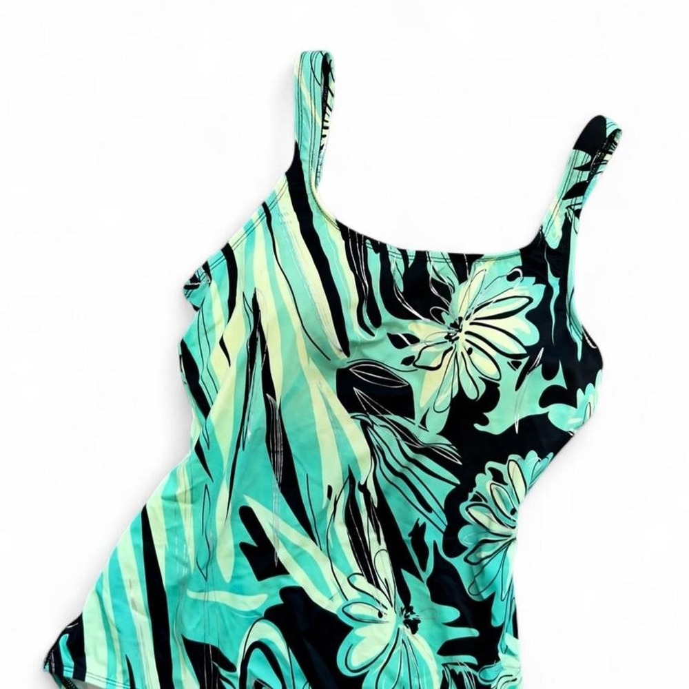Dippin' Daisy's Green & Black Floral One Piece Swimsuit Fits Large Vintage - Picture 3 of 7